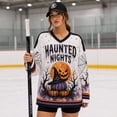thumbnail image 6 of V Neck Long Sleeve Graphic Top For Women Halloween Haunted Night Theme Hockey Jersey Relaxed Fit Casual Long Sleeve Shirt Ideal For Halloween Party And Holiday Gathering White M, 6 of 6