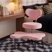 Pinmoco Cross Legged Office Chair, Pink Teddy Fabric Cute Ergonomic Swivel Vanity Chair, Heavy Duty Wide Seat for Bedroom & Home Office, Armless