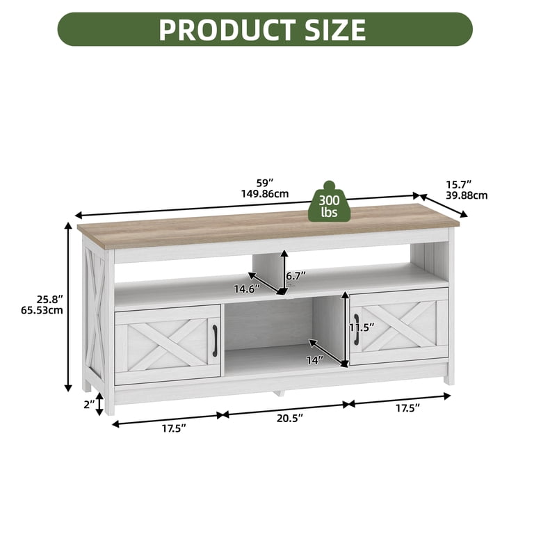 Uforic 59 Inch Farmhouse TV Stand with Power Outlet, White Oak photo 3