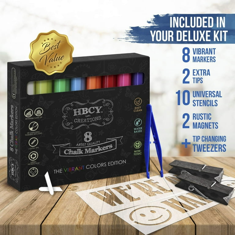 Hbcy Creations Torched Brown Magnetic A-Frame Chalkboard Deluxe Set / 8 Chalk Markers + 10 Stencils + 2 Magnets Outdoor Sidewalk Chalkboard Sign /