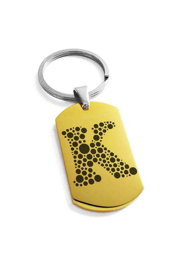 Stainless Steel Letter K Initial Dotted Monogram Engraved Engraved Dog Tag Keychain Keyring