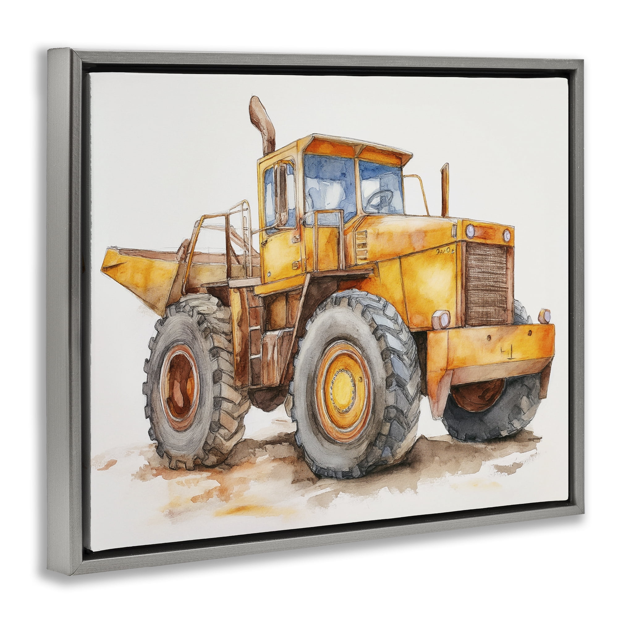 Stupell Industries Construction Truck Whimsicality Gray Framed Floater Canvas Wall Art, design by Steve Hunziker