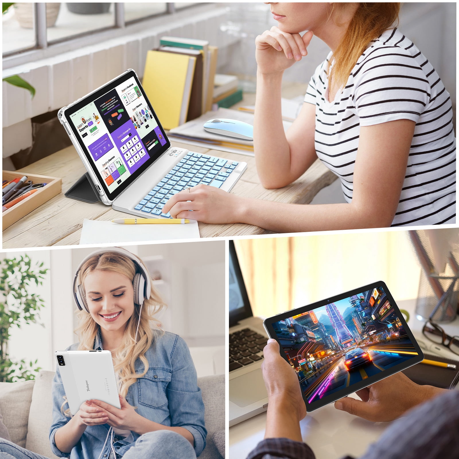 Android 14 Tablet,10 inch Tablet with Keyboard, 8GB RAM 32GB ROM (1TB Expandable), Octa-Core Processor, 5G Dual-Band WiFi 6, 6000mAh Battery, 2-in-1 Tablet,Blue