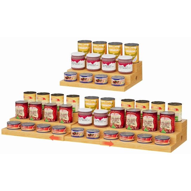 Estante de bambú para latas NuoyuanShen, extralargo, ampliable, de 3 niveles