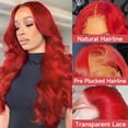 thumbnail image 3 of YQHWQ Human Hair Pre-Plucking 22 Inch HD Lace Front Wig 180 Red Lace Front Wig, 3 of 5