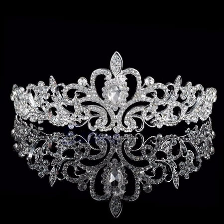 Bridal Princess Austrian Crystal Hair Tiara Wedding Crown Veil Headband for Wedding Prom