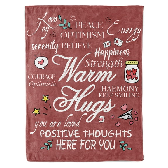 HiiKaa Get Well Soon Gifts for Men Women,Warm Hug Healing Blanket with Inspirational Words,Feel Better After Surgery Gifts,Cancer Care Gifts for Women,Christian Throw Blanket 60"x50",Red