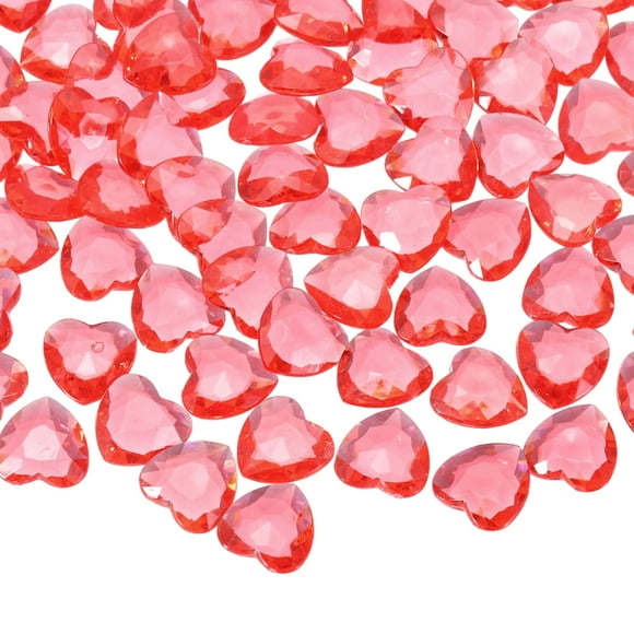 Acrylic Heart Rhinestone, 12mm Crystal Gems Rhinestone Plastic Gems Jewelry Stickers, Red 50 Pcs