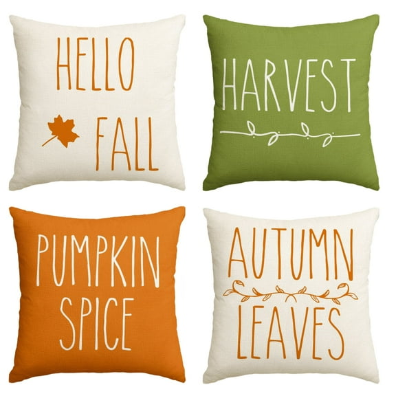 Sm:)e Pumpkin Harvest Hello Fall Throw Pillow Covers Set of 4 18 x 18 Green Orange Square Seasonal Decorative Farmhouse Outdoor Pillow Case