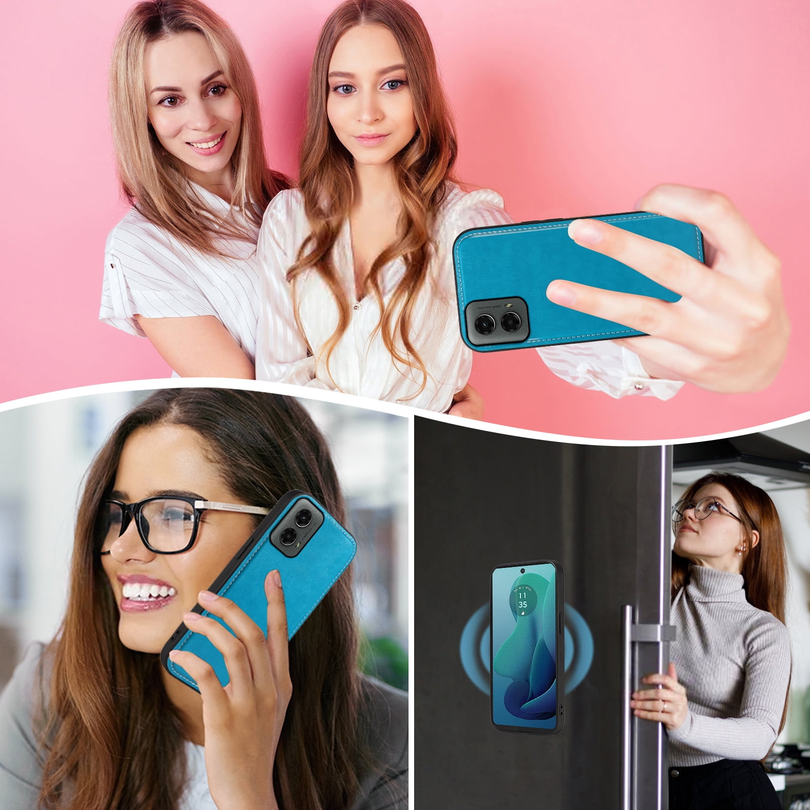 Asuwish Phone Case for Motorola Moto G 5G 2024 Zipper Wallet Detachable Cell Cover with Tempered Glass Screen Protector Crossbody Lanyard Strap Flower Flip Card Holder G5G 5 G G5 Women Men Girls Blue