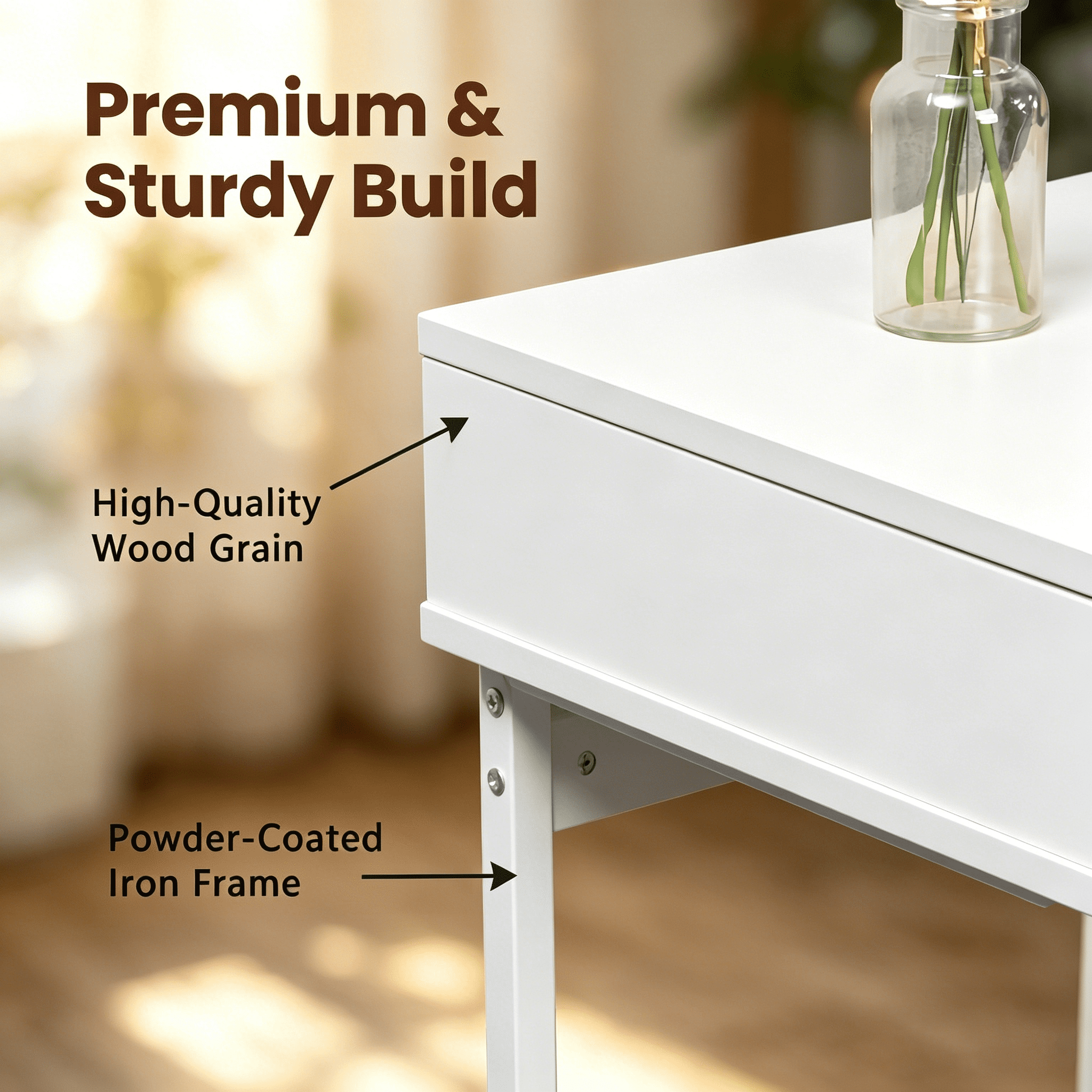 JJS Side End Table, Nightstand, Bedside Table with Drawer and Storage Shelves, Sofa Table for Living Room, Bedroom, Accent Furniture, Easy Assembly, White