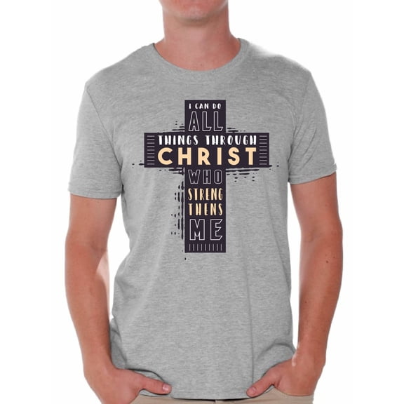 Christmas Gifs for Christian Dad Husband Men's Shirt Christian Men Tee I Can Do All Things Through Christ Who Strengthens Me Holy Bible Quotes Shirt for Men