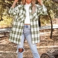 thumbnail image 2 of Pompotops Ladies Fashion Contrast Plaid Long Sleeve Pocket Button Woolen Long Jacket, 2 of 6