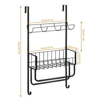 Over the Door Organizer, Metal Hanging Door Rack with Storage Basket and Hooks for Bedroom, Bathroom, Entryway, Black