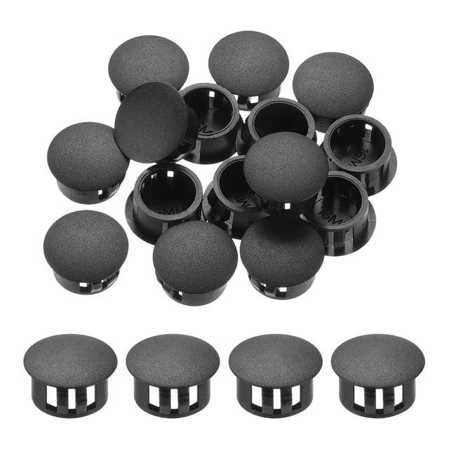 Uxcell 32Pcs 15mm(5/9') Tapones redondos negros de nylon plástico para agujeros, tipo de tapón de agujero insertado, tapa final para tubo de bloqueo