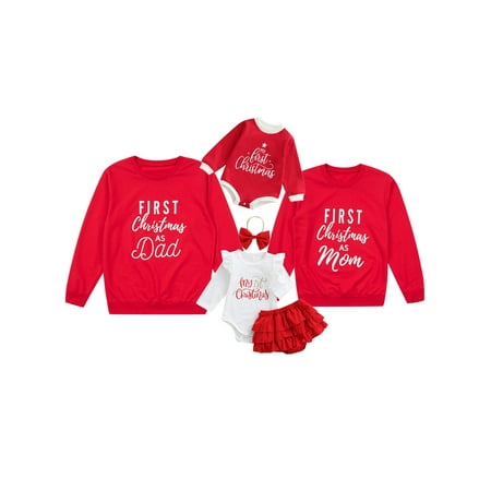 

SUNSIOM Family Matching Clothes Christmas Womens Mens Pullover Sweatshirt Baby Boy Romper Girls Skirts Set