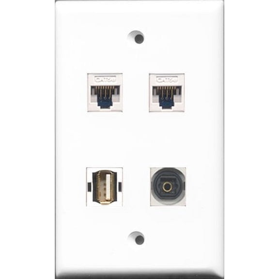 RiteAV - 1 Port USB A-A and 1 Port Toslink 2 Port Cat5e Ethernet White Wall Plate