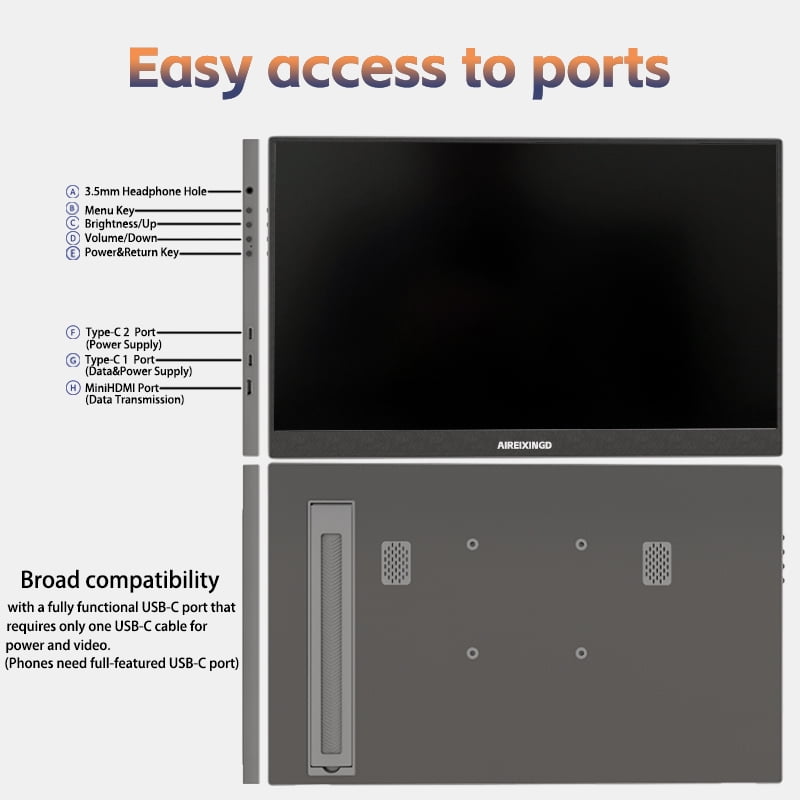 15.6'' Portable Monitor FHD 1080P Kickstand Portable Laptop Monitor IPS Computer External Screen USB C HDMI Display for PC MAC Phone Xbox PS5