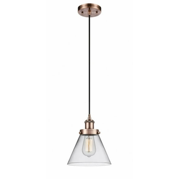 916-1P-AC-G42 Innovations Lighting Cone - 1 Light Cord Hung Mini Pendant In Industrial Style-10 Inches Tall and 8 Inches Wide-Antique Copper