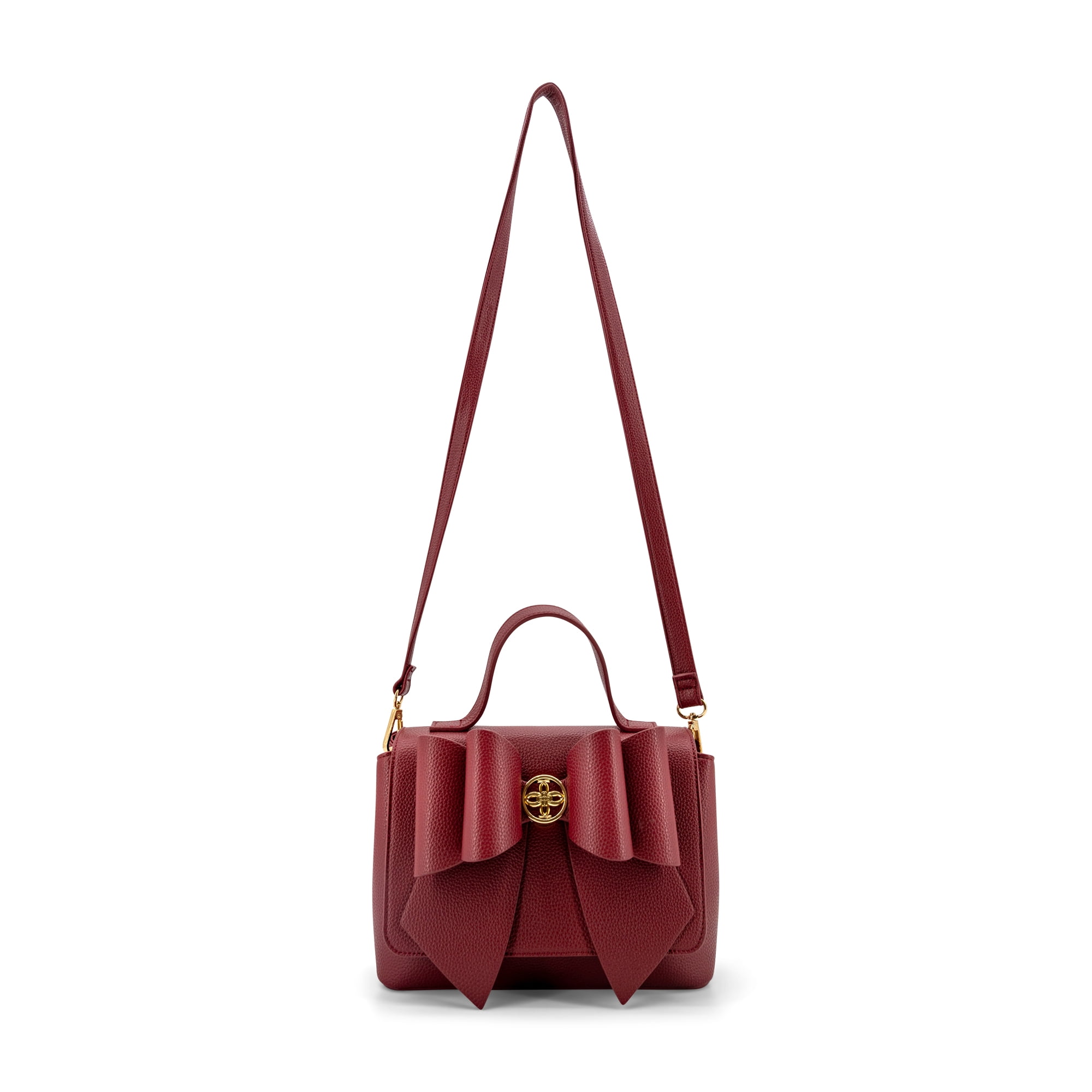 LIKE DREAMS Women's Vegan Leather Adjustable Detachable Strap Zoey Double Bow Crossbody Bag, Cherry Red