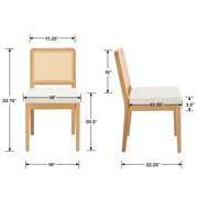 Guyou Farmhouse Rattan Dining Chairs Set of 2, Modern Wooden Kitchen Chairs with Cane Back, Chenille Upholstered Dining Room Chairs, Boho Wicker Woven Dining Side Chairs for Dining Room, White