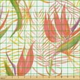 thumbnail image 2 of Ambesonne Blooming Floral Fabric by the Yard Upholstery, Flowers Aquarelle, 2 Yards, Dark Coral Fern Green, 2 of 5