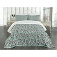 thumbnail image 3 of Ambesonne Floral Quilted Bedspread Set 3 Pcs, Hand Drawn Orchid Doodle, Queen Size, Mint Green Navy Blue, 3 of 5