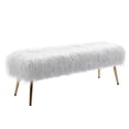 thumbnail image 4 of 47" Faux Fur Plush Ottoman Bench, Modern Fluffy Upholstered Rectangular Bench Footstool with Golden Metal Legs, Cute Vanity Chair Makeup Chair for Entryway Living Room Bedroom, White, 4 of 7