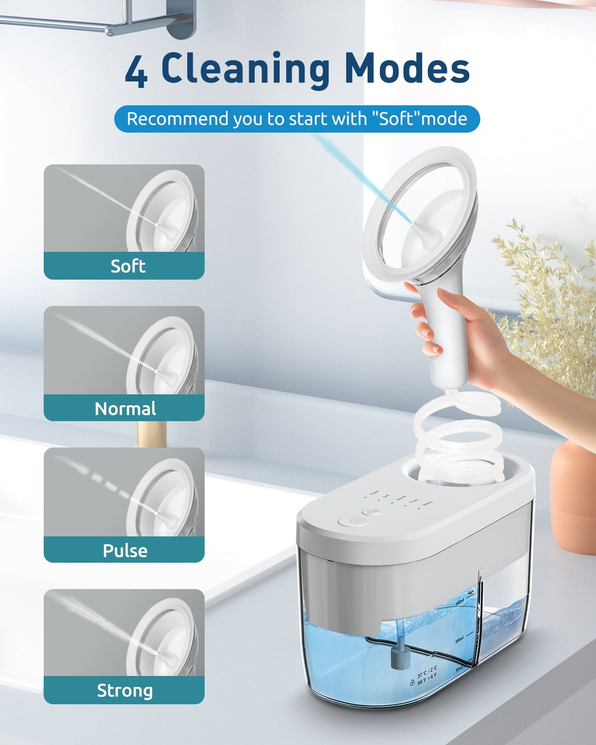 Electric Ear Wax Cleaner, Water Powered Ear Cleaner Automatic, Earwax Cleaning Removal Tool with 4 Cleaning Modes, 10min Auto Off, IPX5 Waterproof, 12 Wash Tips, 400ml Sewage & Clean Water Tank