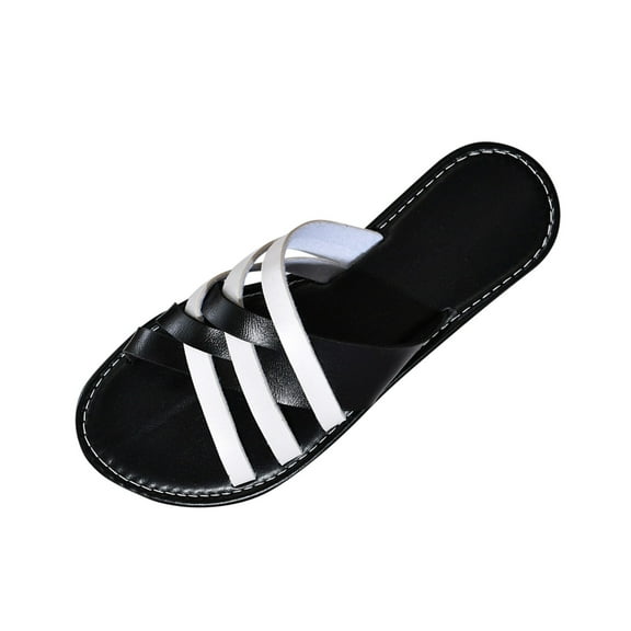 Women's Wide Width Flat Slides Sandals, Slip on Slide Sandal Casual Comfortable Summer Beach Shoes for Women Black Women Sandal