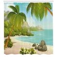 thumbnail image 3 of Ambesonne Tropical Shower Curtain, Palm Trees and Rocks, 69"Wx84"L, Aqua Green, 3 of 3