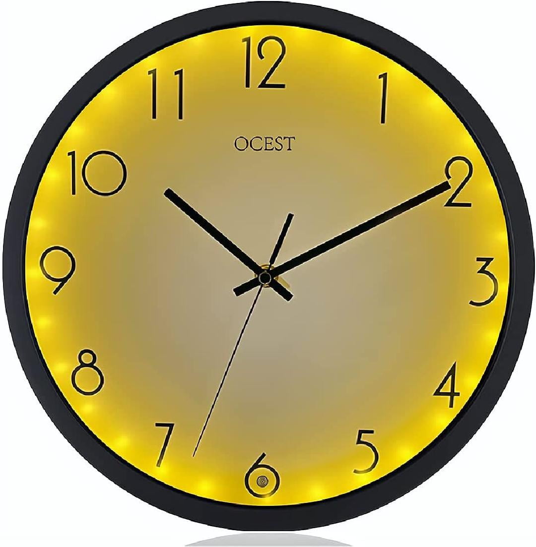 LED Night Light Wall Clocks for Bedroom 12 Inches Silent Large Number