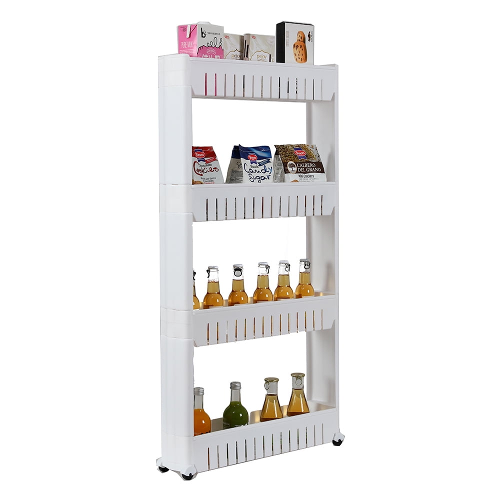 White 4-Tier Gap Kitchen Cart Slim Slide Out Storage Tower Rack Cupboard 