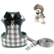 SELMAI No Pull Small Dog Harness and Lead Sets Adjustable Soft Mesh Plaid Tuxedo Puppy Vest Harness with Bowtie and Safety Bell,Escape proof Cats Harnesses for Walking