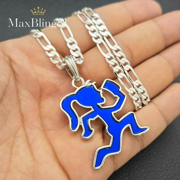 Blue Hatchet Woman Pendant & 925 Stamped Brass 5mm 20" Figaro Chain Necklace