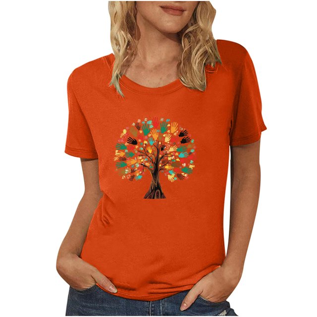 Dadaria T-Shirt Orange pour Femmes Manches Courtes Col Rond Été Chandail Blouses S