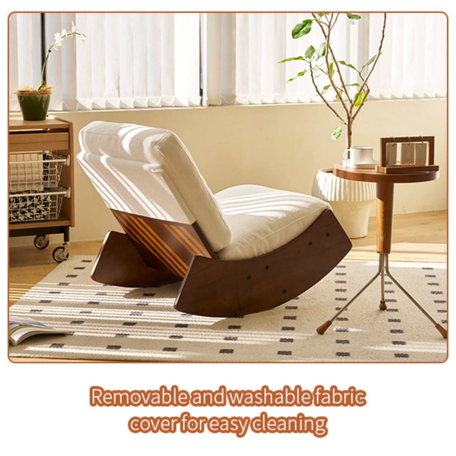 AENKYO Upholstered Glider Rocking Chair,Solid Wood Frame, Perfect for Multiple Settings Accent Reading Chair for Bedroom,Living Room,Nursery-White