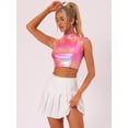 thumbnail image 3 of Top corto metálico para mujer, camisetas sin mangas holográficas brillantes sin mangas para fiesta Rosa Caliente L, 3 of 5