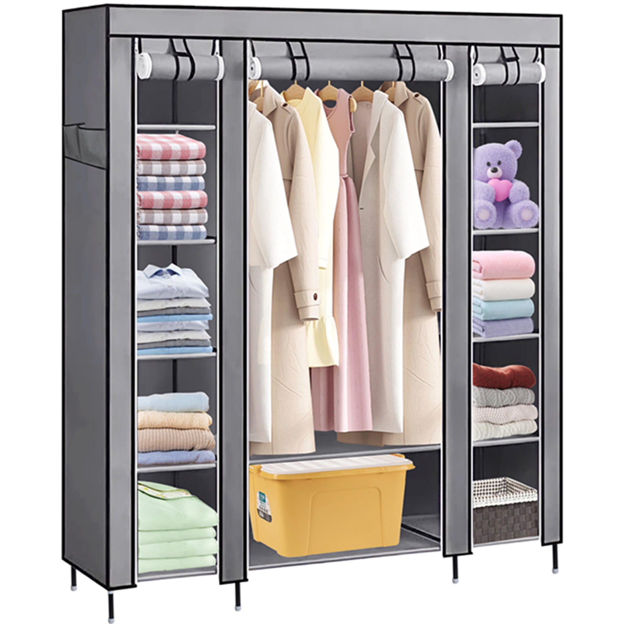 Portable Closet Wardrobe with Large Hanging Rod and 12 Storage Shelves Non Woven Fabric Clothes Organizer 59 x 17.7 x 68.8 inch Walmart