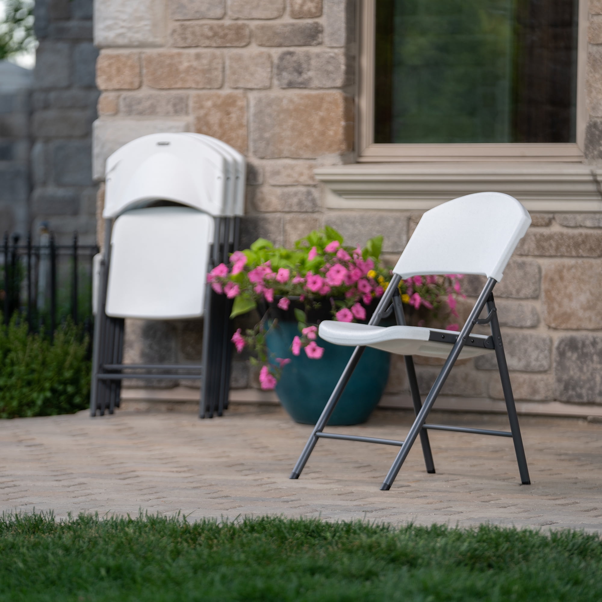 Lifetime Lightweight Indoor Outdoor Plastic Folding Chairs, White, 4 Piece