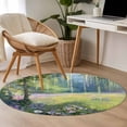 thumbnail image 5 of Spring Daisy Flowers Round Area Rugs Collection 4', Green Tree Leaves Forest Natural Scenery Non Slip Indoor Circular Throw Runner Rug Floor Mat Carpet for Living Room Dining Table Bedroom Nursery, 5 of 9