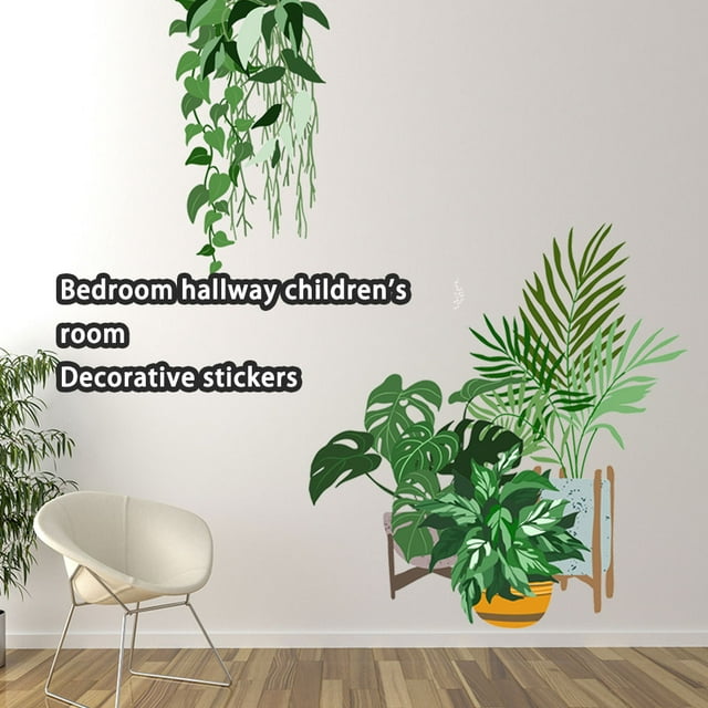 Langgg Green Plants Wall Stickers Waterproof Removable Wallpaper Fresh Potted Decals Backdrop Window Sticker Living Room Bedroom
