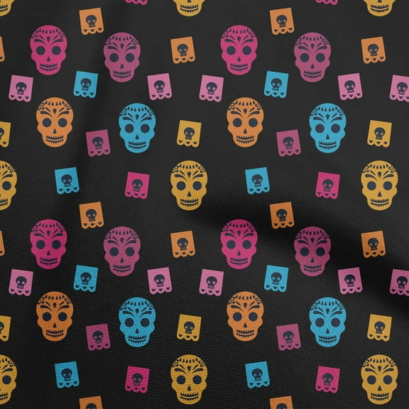 oneOone Cotton Silk Black Fabric Skull Sewing Material Print Fabric By The Yard 42 Inch Wide