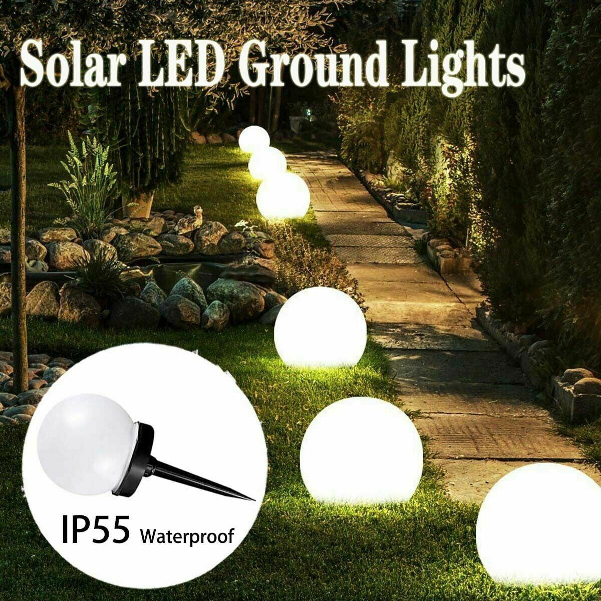 2Pcs Solar LED Round Ball Light For Outdoor Garden Yard Path Ground Lamp Decor 