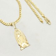 14K Bonded Gold Cuban Chain with Saint Mary Charm, Best Unisex Christmas Gift for Women, Men, Girlfriend, Boyfriend, Her, Bestfriend, 14K Bonded Gold Necklace with Gift Box/Bag by Aria Jeweler