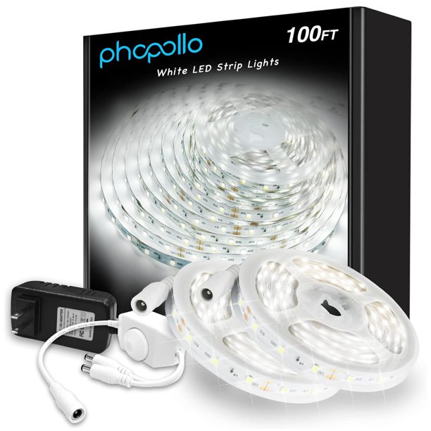Tira de luces LED phopollo de 100 pies (2 x 50 pies), 6500 K, regulables