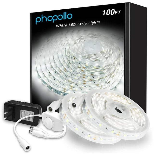 Tira de luces LED phopollo de 100 pies (2 x 50 pies), 6500 K, regulables