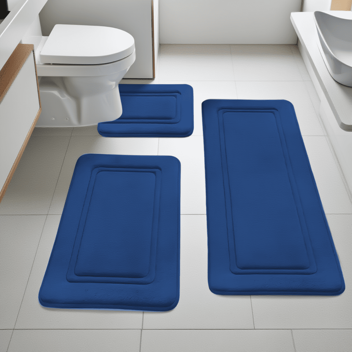 NTYNTY Super Absorbent Non-slip Bathroom Mat Set of 3,Super Soft and Comfortable Advanced Bath Blanket,Home Decoration Mat,Navy Blue.