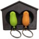 thumbnail image 1 of Brown birdhouse with 2 yellow-green sparrow whistle keychains, 1 of 3