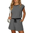 thumbnail image 2 of Women's Summer Romper, Cap Sleeve, Striped Shorts Overalls, Adjustable Drawstring Waist, Comfortable for Summer, 2 of 7